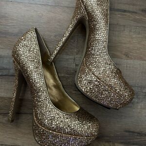 Bakers Gold Sparkle Platform Heels
